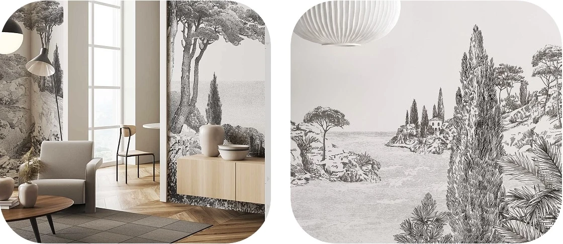 living room black white wallpaper